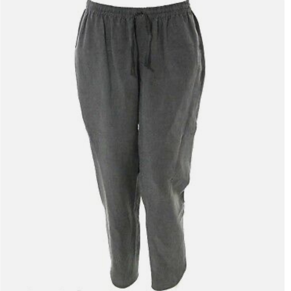 Rebecca Taylor Linen Drawstring Track Ankle Crop Pants w/ Slits Gray